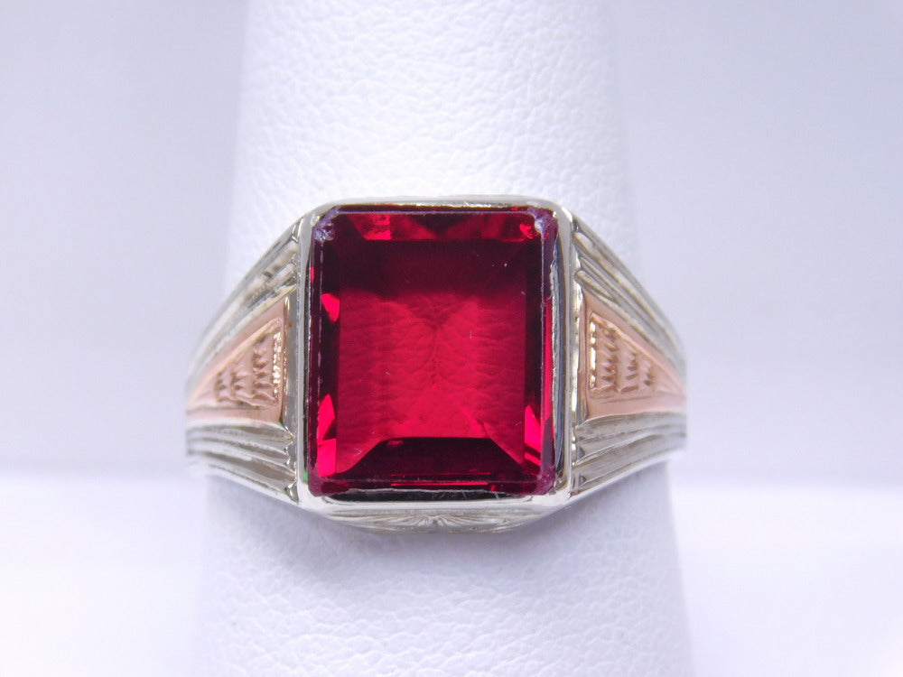 ART DECO 14K SYNTHETIC RUBY RING